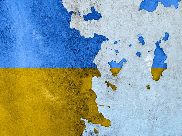 Vlajky Ukrajiny Popraskaném Cementu Staré Poškozené Textury Stěny Pozadí Dlouhá — Stock fotografie