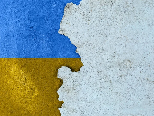 Banderas Ucrania Piedra Cemento Hormigón Rayado Despegó Pared Grunge Erosionada — Foto de Stock