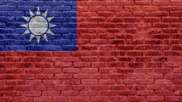 Flag Taiwan Brick Wall Background Town Street Exterior Old Stone — Stock Photo, Image