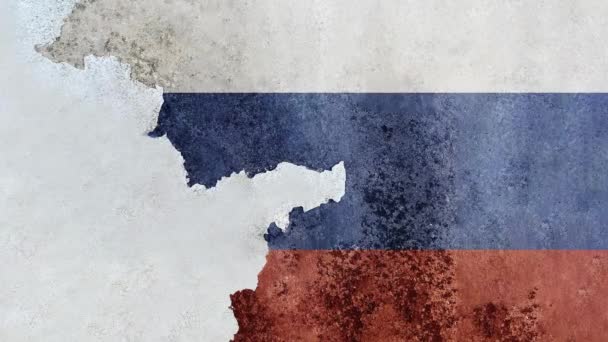Ruská Vlajka Popraskaném Cementu Staré Poškozené Textury Stěny Pozadí Ruský — Stock video