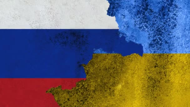 Bandiere Ucraina Russia Dipinte Muro Rovina Divise Una Fessura Diagonale — Video Stock
