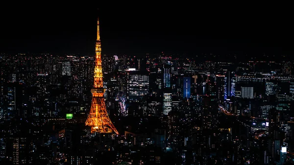 Japón Moderno Horizonte Urbano Por Noche Con Vistas Hermosa Torre —  Fotos de Stock