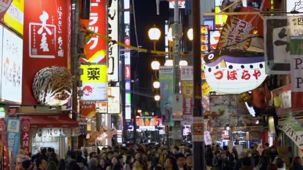 Osaka Japan April 2019 Slowmotion Tourist People Walking Night Shopping — Stock Video