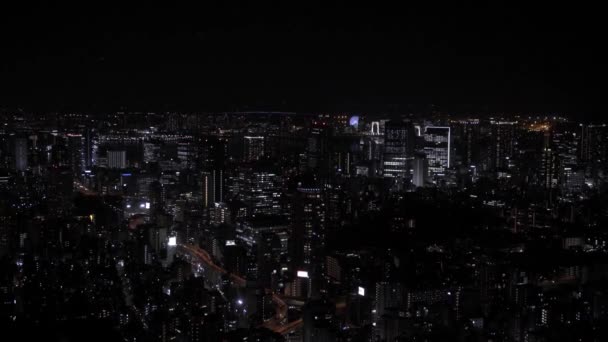 Вечером Японии Высоты Птичьего Полета Открывается Вид Город Небоскреб Офисного — стоковое видео