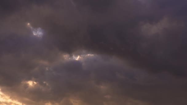Dark Storm Clouds Orange Sun Light Sky Sunset Rain Coming — Stockvideo