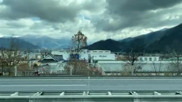 Nagano Japan Únor 2020 Street Building City View Car Driving — Stock video