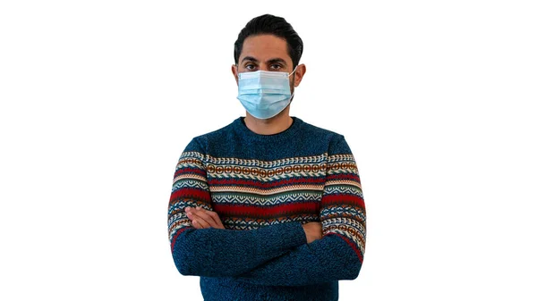 Portrait Caucasian Man Medical Mask Corona Virus Outbreak Person Indoor — Fotografia de Stock