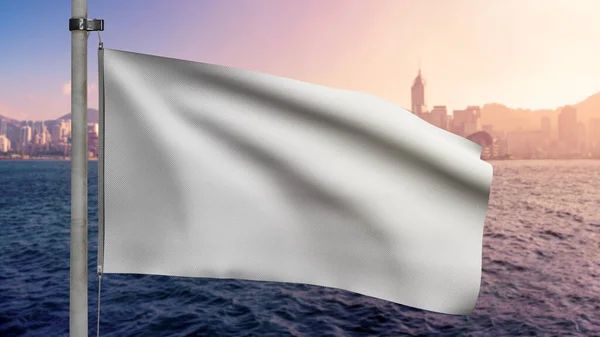 White Flag Mockup You Design Beauty Landmark Skyline Ocean Water — Photo