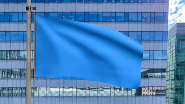 Blue Flag Mockup You Design Corporate Landmark Skyline Modern City — Photo
