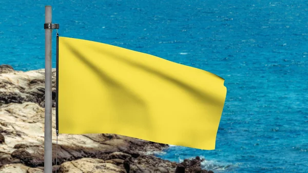 Yellow Flag Mockup You Design Coast Waves Tropical Island Layout — Photo
