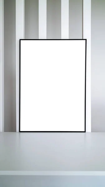 Modern Panel Poster Table Office Room Minimalist Black Frame Mockup — 스톡 사진