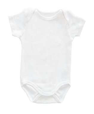 Mockup of blank white baby bodysuit on white background. Layout mock up ready for your design preview. Newborn clothing Mock-up for logo design presentation.