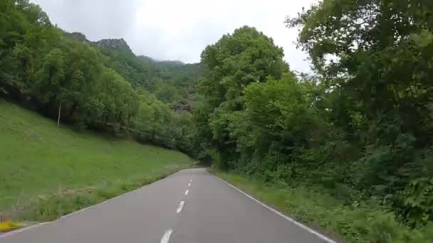 Driving Car Provincial Road Passing Forest Asturias Mountain North Spain — Stock videók