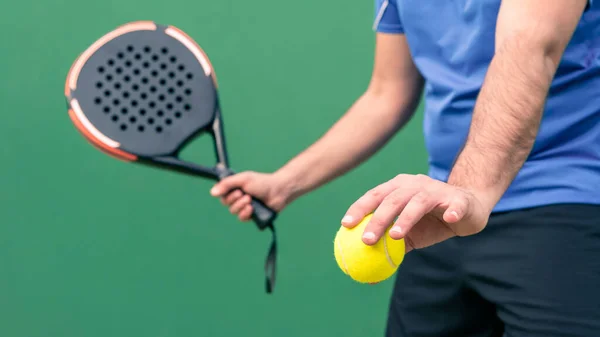 Professional Monitor Padel Holding Yellow Ball Black Racket Class Student Royalty Free Stock Images