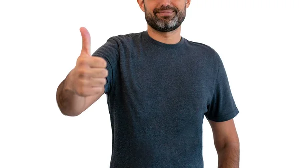 Макет Порожніх Футболок Щасливий Чоловік Який Показує Великі Пальці Вгору — стокове фото