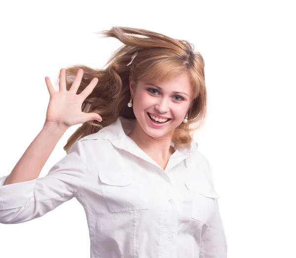 Retrato de menina surpreso com penteado agradável — Fotografia de Stock