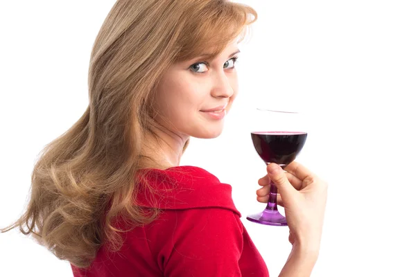 Bir kadeh kırmızı şarapla güzel bir kız. — Stok fotoğraf
