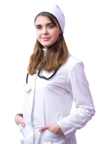 Young woman doctor with phonendoscope on neck — Stock Photo, Image