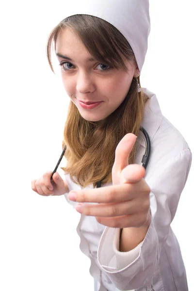 Young woman doctor with phonendoscope on neck — Stock Photo, Image