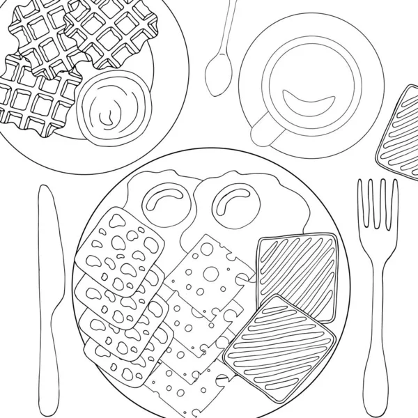 Adult Children Coloring Book Antistress Delicious Food — Stock Vector