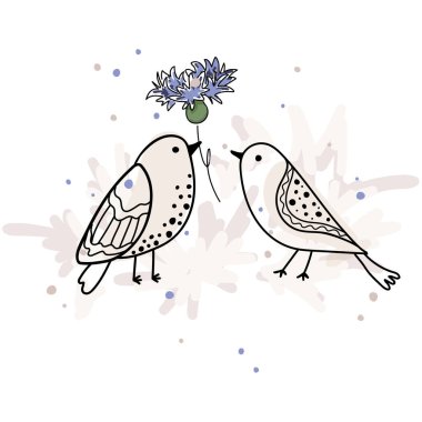 Beyaz arka planda renkli, el çizimi küçük bir kuş. Tişörtüne basmaya hazır pembe bir kuşun resimlerini içeren vektör tipografik tasarımı 