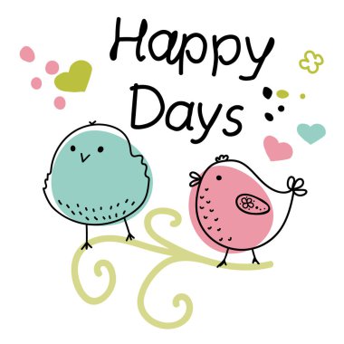 Beyaz arka planda renkli, el çizimi küçük bir kuş. Tişörtüne basmaya hazır pembe bir kuşun resimlerini içeren vektör tipografik tasarımı 