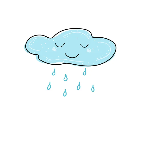 Cute Smiling Cloud Colorful Raindrops White Background Hand Drawn Vector — Stock Vector