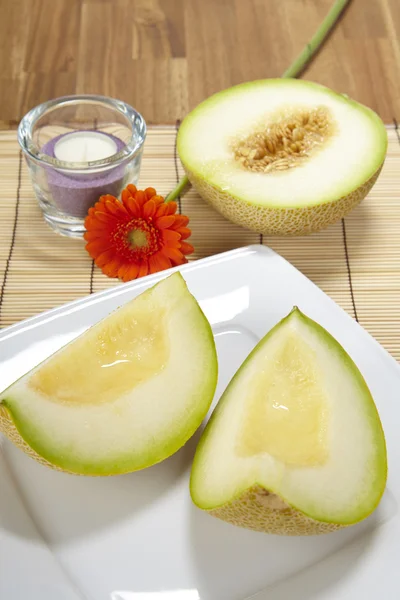 Cutted galia melon on a plate — Stock Photo, Image