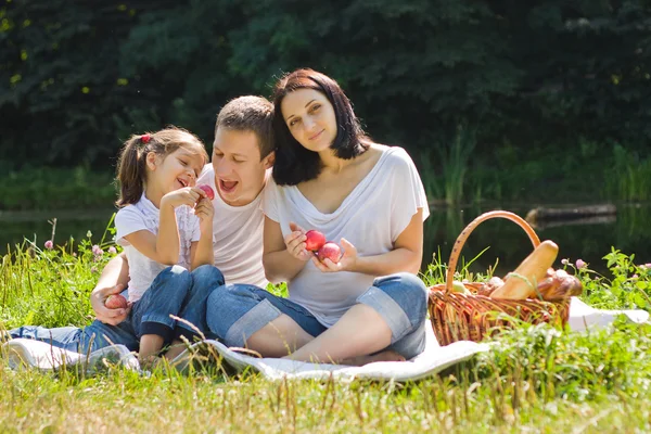 Family picnic with apples — Stock Photo, Image