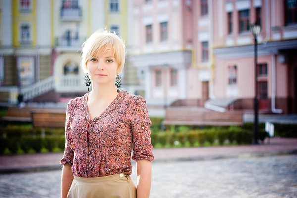 Nice girl at european street — Stock Photo, Image