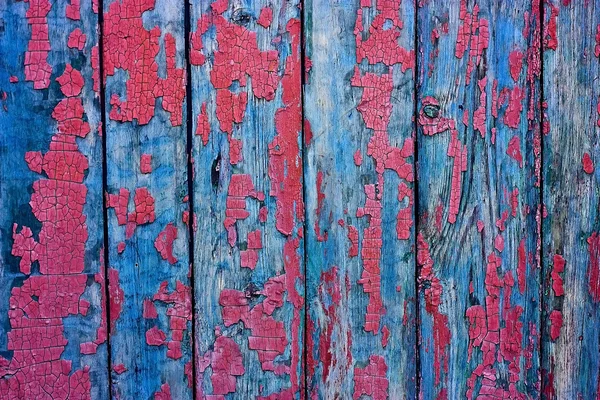 木製のひびの入った青赤グランジ テクスチャ — ストック写真