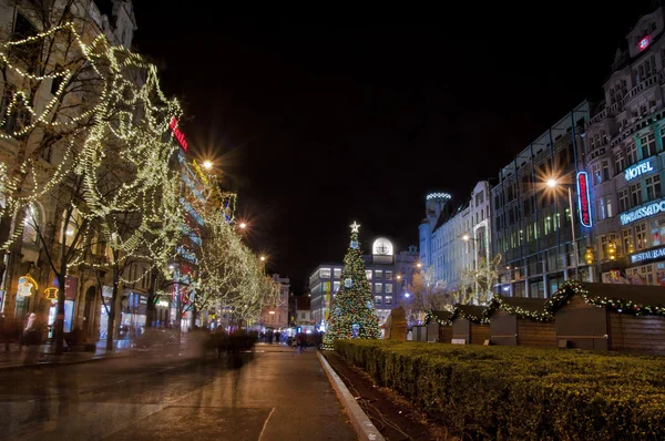 Night Prague. Parizska Street — Stock Photo, Image