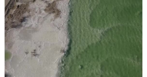 死海の塩と水 イスラエル 空中風景 — ストック動画