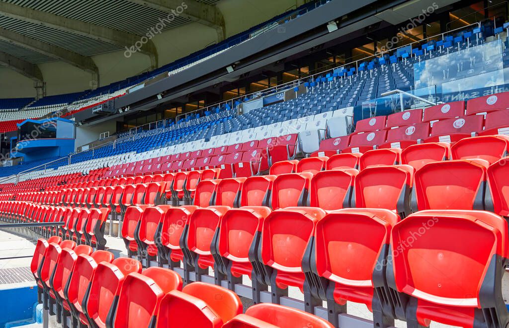 At the tribunes of Parc des Princes arena - the official playground of FC PSG