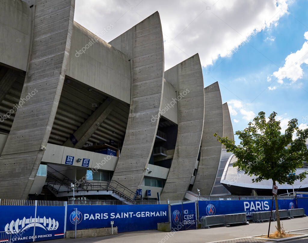 Fragmental exterior view on Parc des Princes arena - the official playground of FC PSG