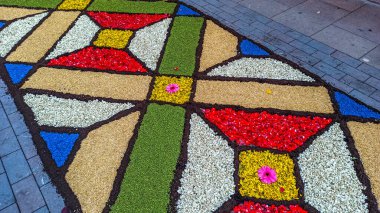 Alfombras de Flores naturales on el festival de Corpus Christi, Arbcies, Espaa, 2021