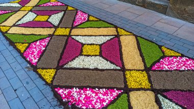 Alfombras de Flores naturales on el festival de Corpus Christi, Arbcies, Espaa, 2021