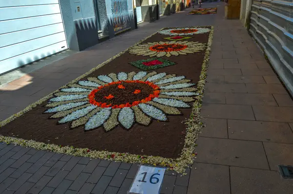 Alfombras de Flores naturales on el festival de Corpus Christi, Arbcies, Espaa, 2021