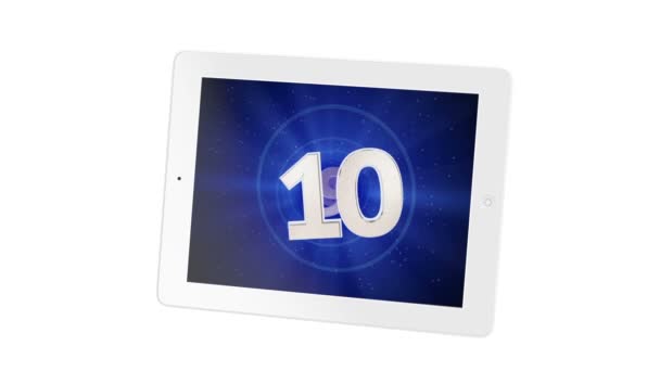 Tablet 4:3 countdown from 10 to 1 with greenscreen for your video — Stock Video