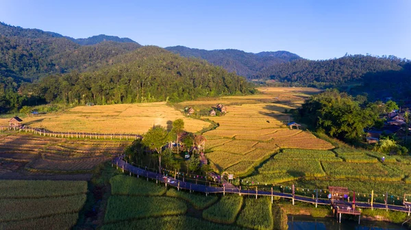 Fotografía Aérea Drone Hermoso Paisaje Montaña Puente Bambú Puente Bun —  Fotos de Stock