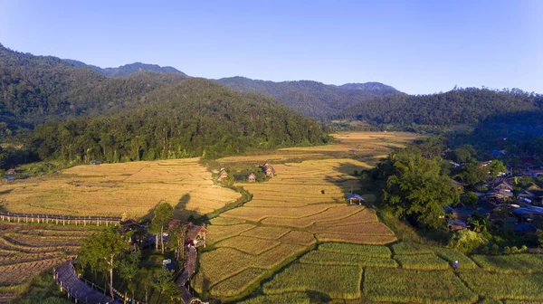 Fotografía Aérea Drone Hermoso Paisaje Montaña Puente Bambú Puente Bun —  Fotos de Stock