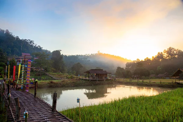 Vacker Morgon Ljus Boon Kho Bron Ligger Pam Bok Village — Stockfoto