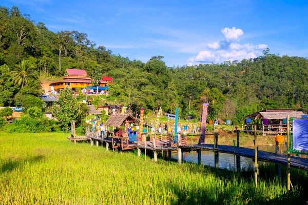 美しい朝の光Boon Kho Bridgeは メーホンソン省パイ地区のThung Yao Subdistrict Pam Book Villageに位置しています — ストック写真