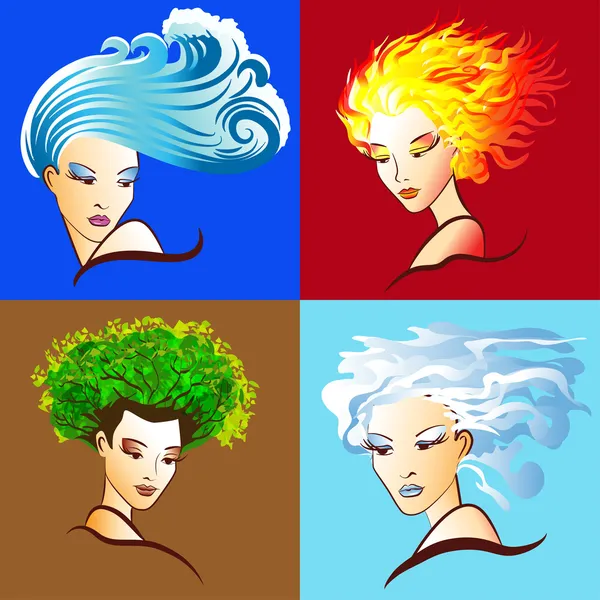 Women embody the elements of nature — Stock Vector