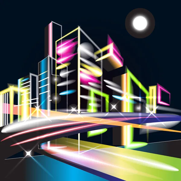 Gece şehir ışıkları vektör çizim Stok Illüstrasyon