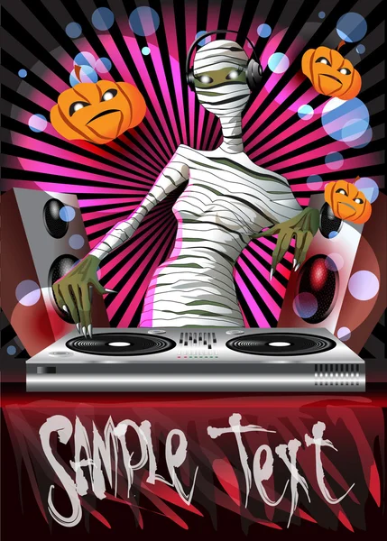 A mummy DJ is in the Halloween party. — Stock Vector