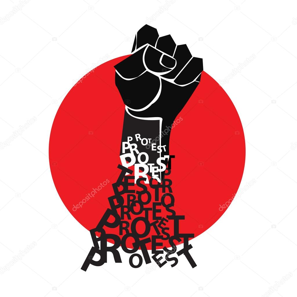 Fist in the red circle. The symbol of protest. Vector illustration.