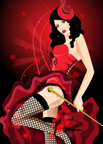 Cabaret dancer in a red corset — Stock Vector