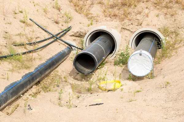 Construction site with pipelines — Stock Photo, Image