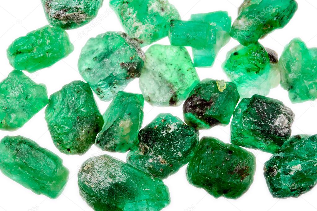 Green rough natural emeralds